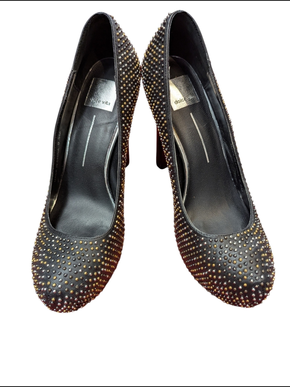 Dolce Vita Black Studded Platform Pumps Size 9.5 Metallic Gold Stud Heels